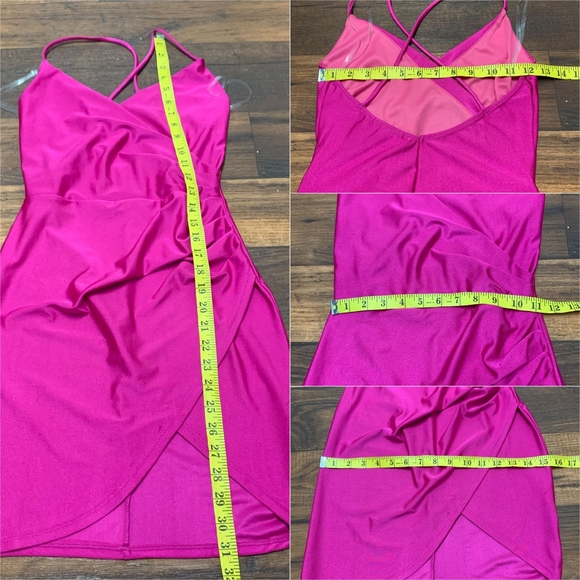 Celeb Hot Pink Wrap Mini Dress Women’s Size S Ruched Spaghetti Strap Party - Picture 3 of 8